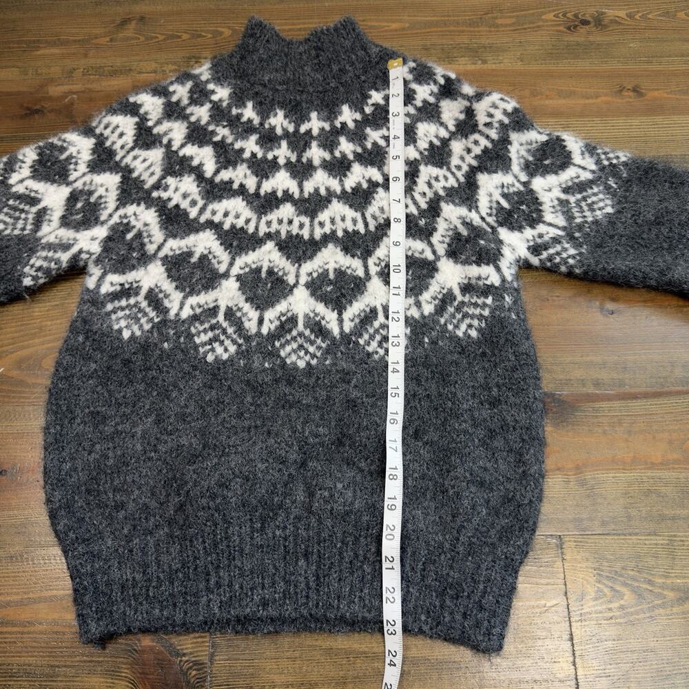 Joie Fair Isle Mock Neck Wool Blend Sweater Grey White XSmall - Picture 4 of 6